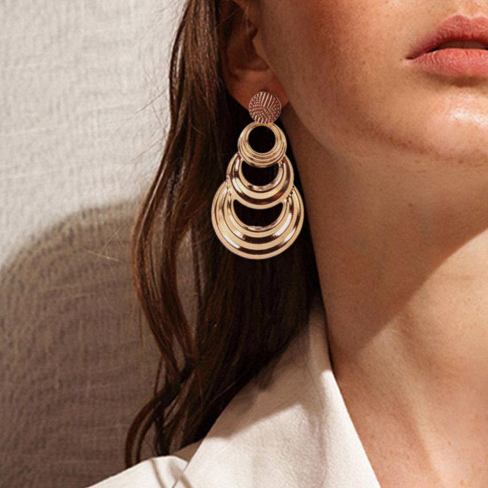 Metal Circle Earrings Gold Plated Alloy
