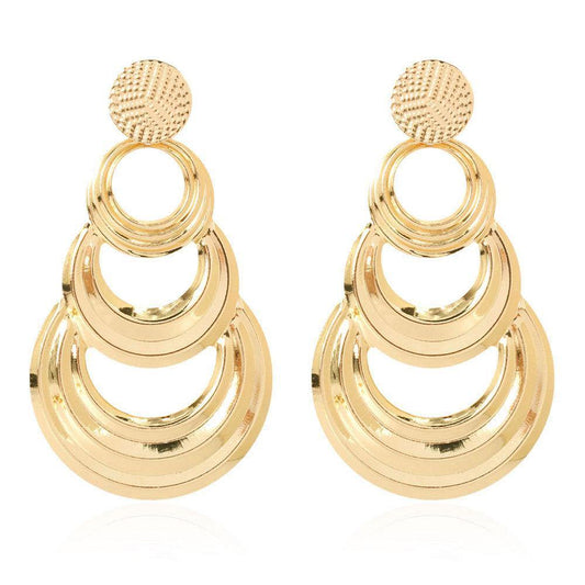 Metal Circle Earrings Gold Plated Alloy