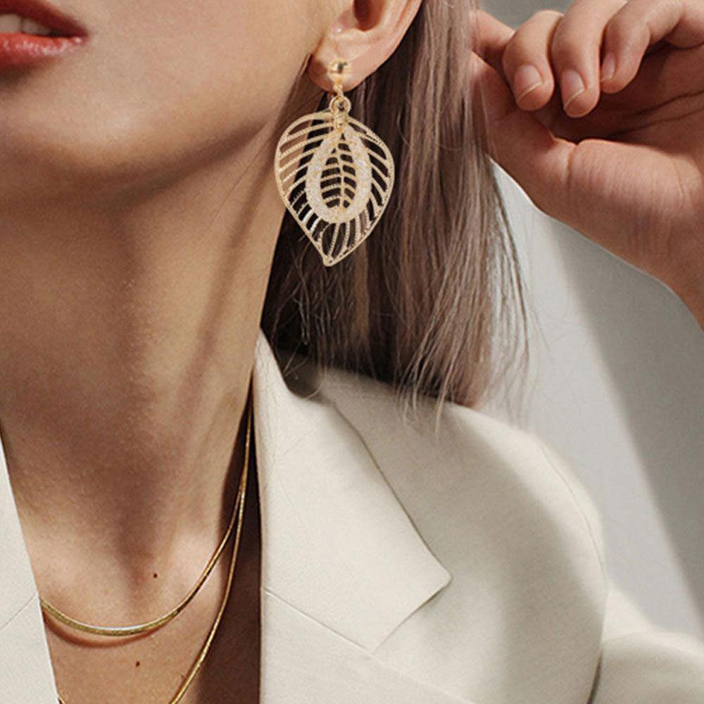 Leaf Earrings Gold Plated Alloy