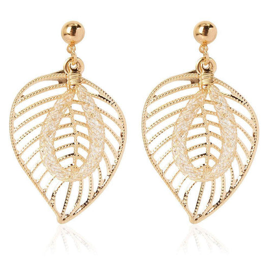 Leaf Earrings Gold Plated Alloy
