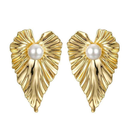 Pearl Earrings Heart Shape Gold Plated Cooper