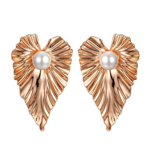 Pearl Earrings Heart Shape Rose Gold Plated Cooper