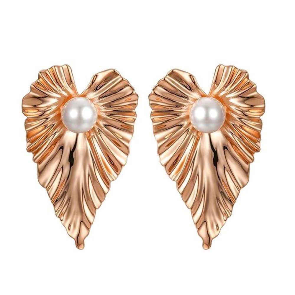 Pearl Earrings Heart Shape Rose Gold Plated Cooper