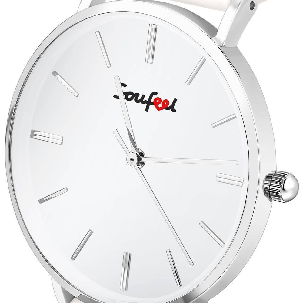 Soufeel Unisex Classic Watch White Leather Strap 40mm