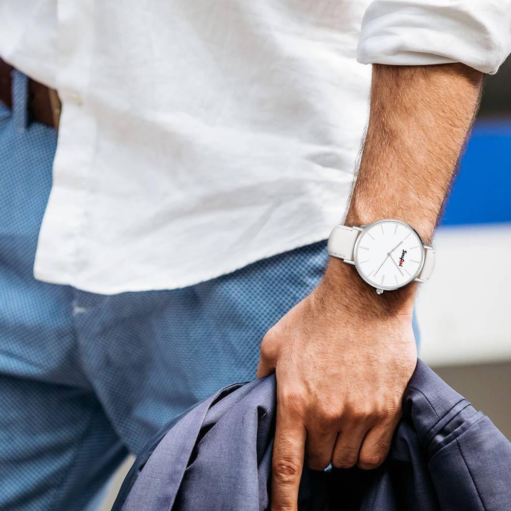 Soufeel Unisex Classic Watch White Leather Strap 40mm