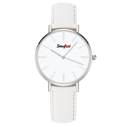 Soufeel Unisex Classic Watch White Leather Strap 40mm