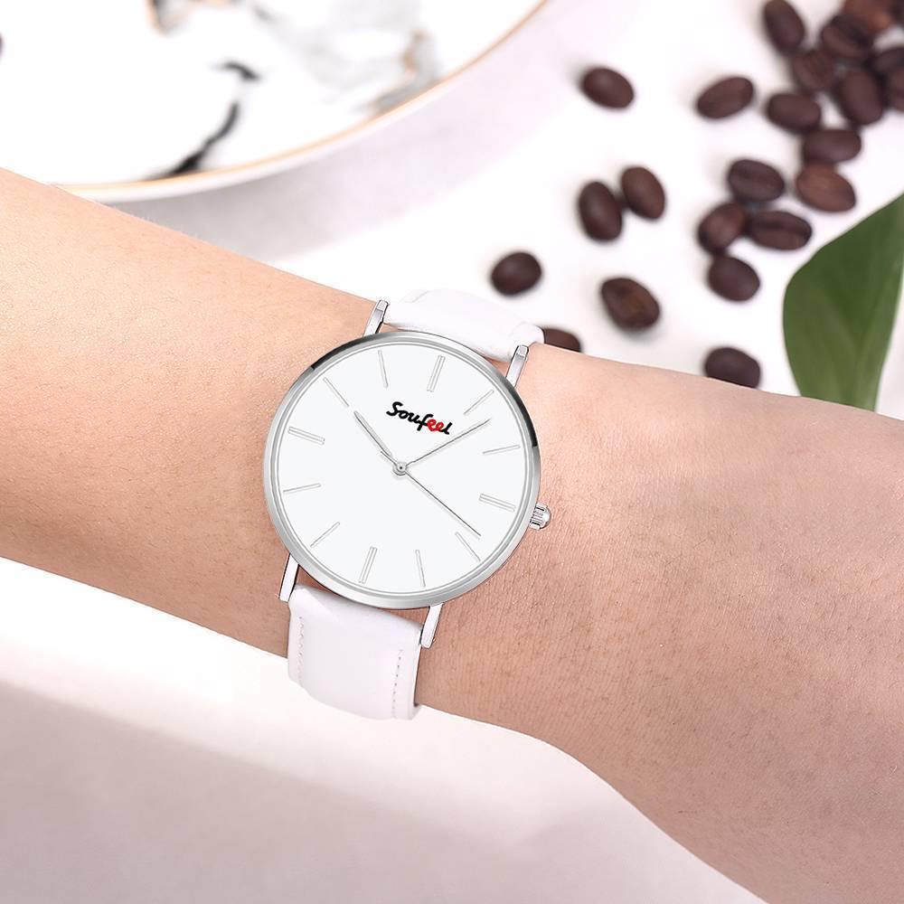 Soufeel Women's Classic Watch White Leather Strap 36mm