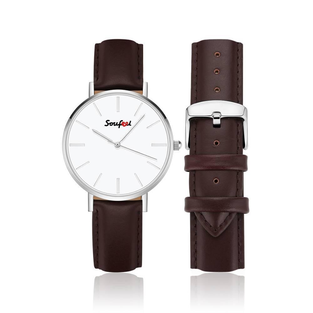Soufeel Women's Classic Watch Brown Leather Strap 36mm