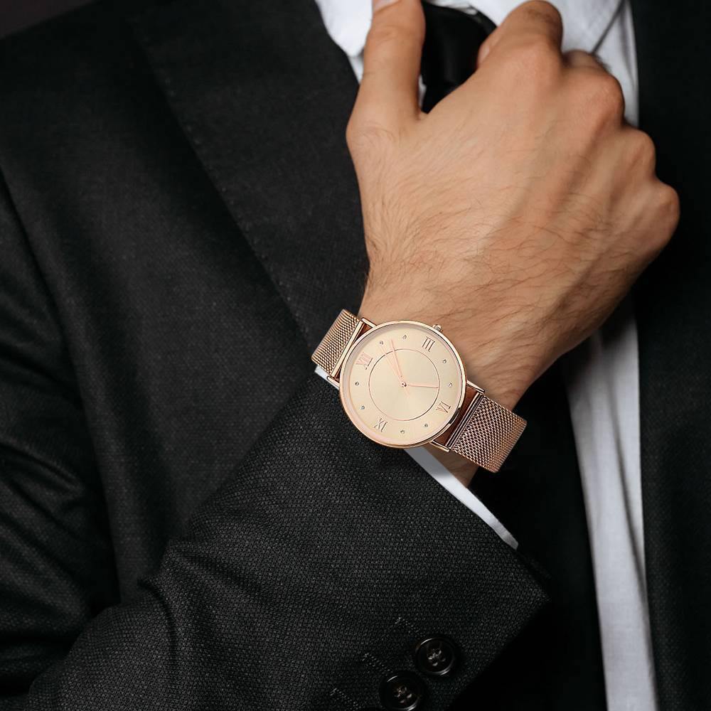 Mesh Bracelet Watch in Stainless Steel Rose Gold - Men's