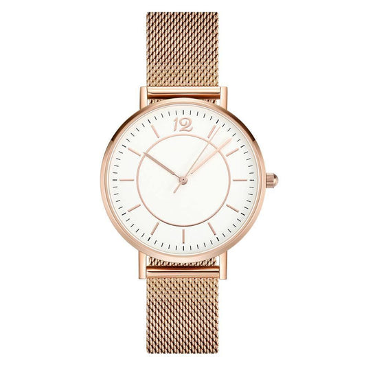 Mesh Bracelet Watch in Stainless Steel Rose Gold Strap and White Dial - Men's