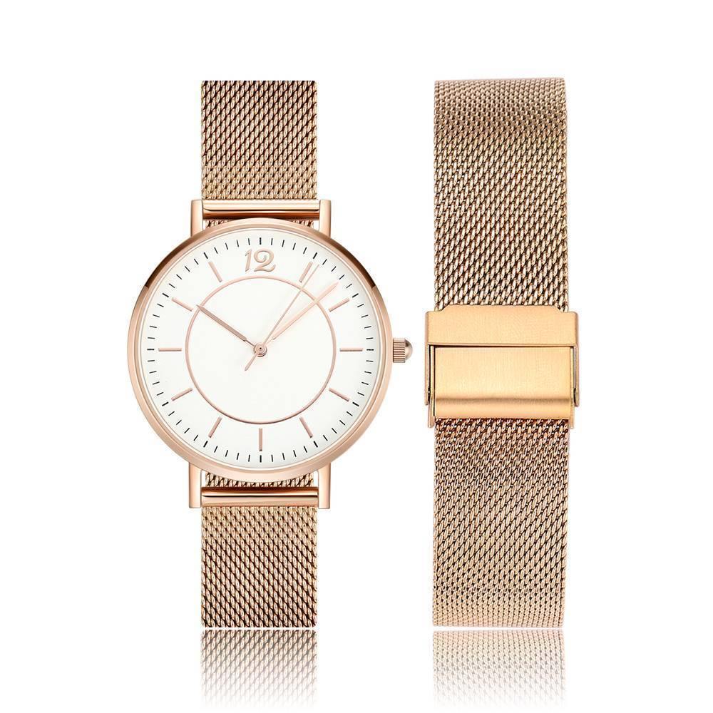 Mesh Bracelet Watch in Stainless Steel Rose Gold Strap and White Dial - Women's