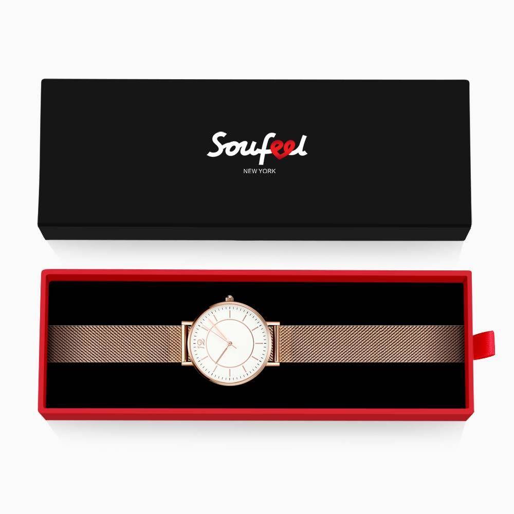 Mesh Bracelet Watch in Stainless Steel Rose Gold Strap and White Dial - Women's