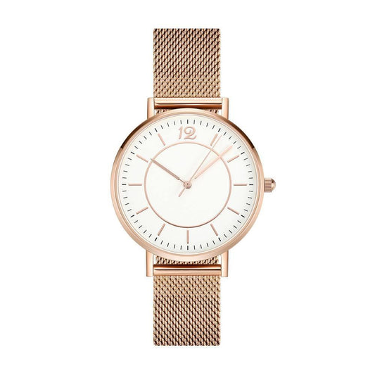 Mesh Bracelet Watch in Stainless Steel Rose Gold Strap and White Dial - Women's