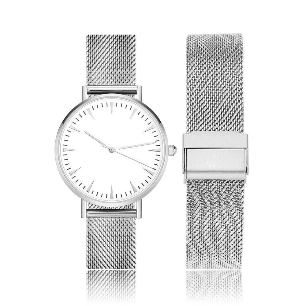 Mesh Bracelet Watch in Stainless Steel Silver Strap and White Dial - Men's