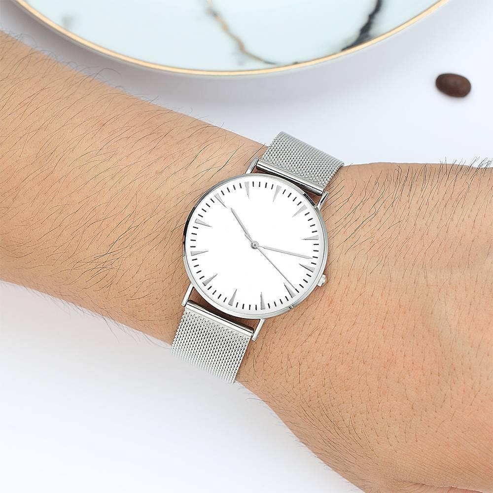 Mesh Bracelet Watch in Stainless Steel Silver Strap and White Dial - Men's