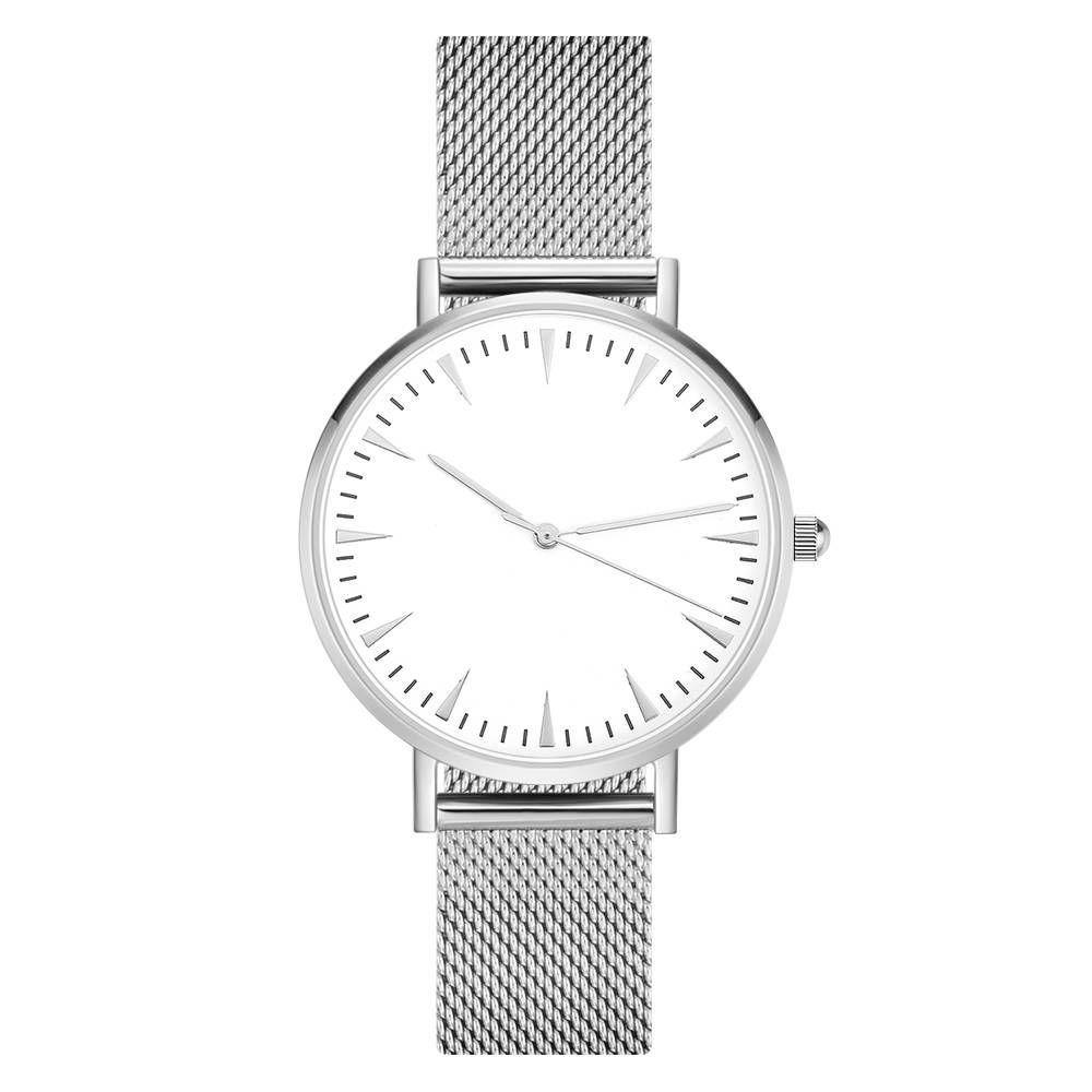 Mesh Bracelet Watch in Stainless Steel Silver Strap and White Dial - Men's