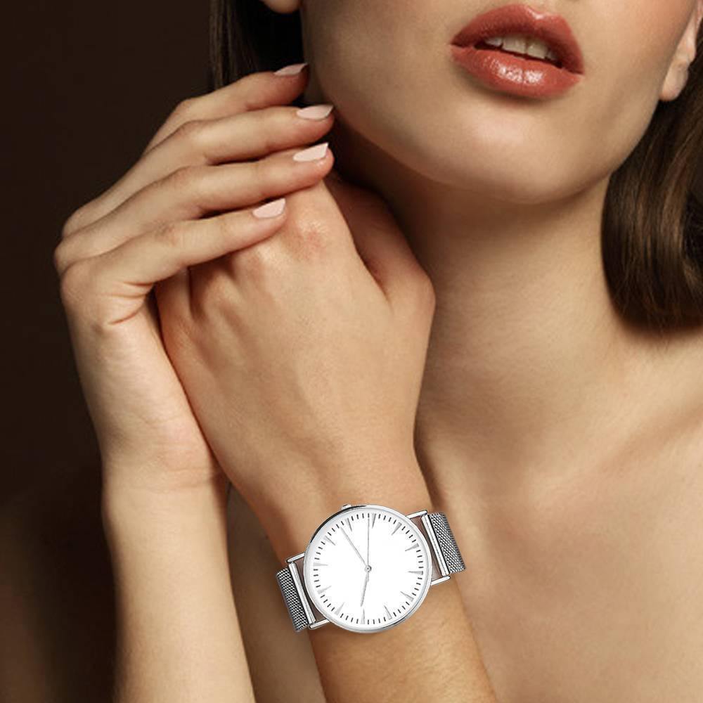 Mesh Bracelet Watch in Stainless Steel Silver Strap and White Dial - Women's