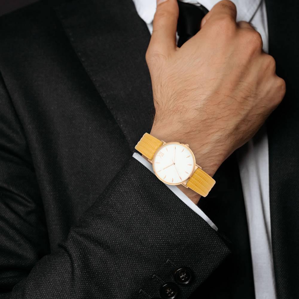 Simply Style Dial Watch Yellow Leather Strap - Men's