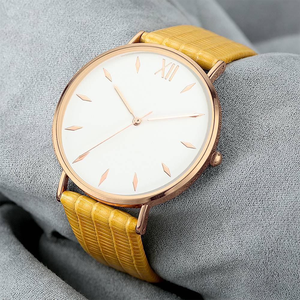 Simply Style Dial Watch Yellow Leather Strap - Women's