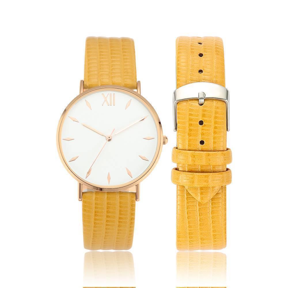 Simply Style Dial Watch Yellow Leather Strap - Women's