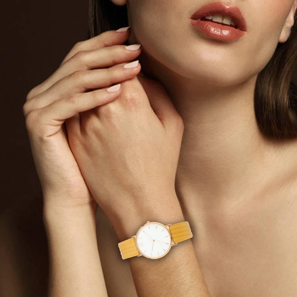 Simply Style Dial Watch Yellow Leather Strap - Women's