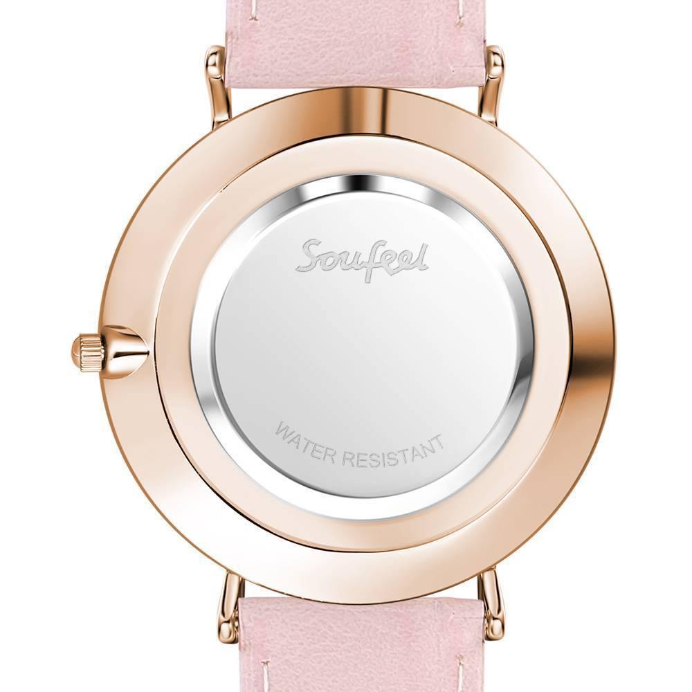 White Dial Watch Fashion Quartz Pink Leather Strap - Women's
