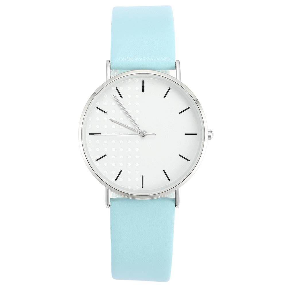 White Dial Watch Fashion Quartz Blue Leather Strap - Men's