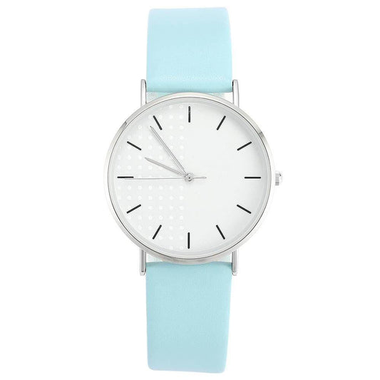 White Dial Watch Fashion Quartz Blue Leather Strap - Men's