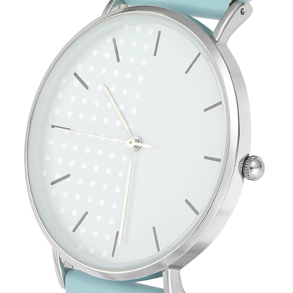 White Dial Watch Fashion Quartz Blue Leather Strap - Men's