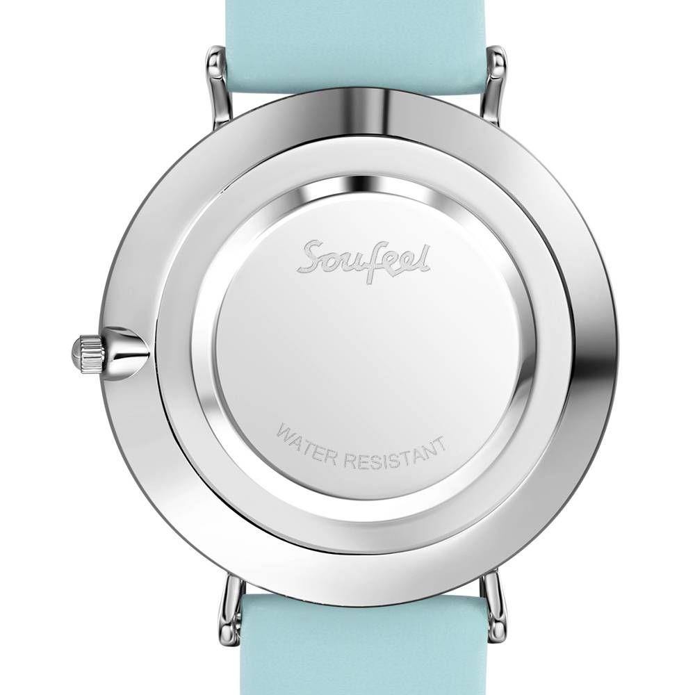 White Dial Watch Fashion Quartz Blue Leather Strap - Women's