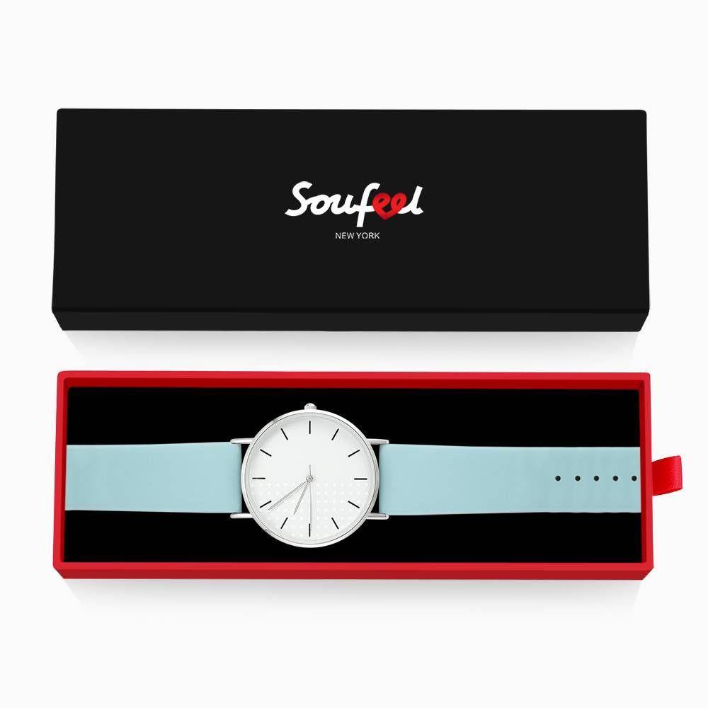 White Dial Watch Fashion Quartz Blue Leather Strap - Women's