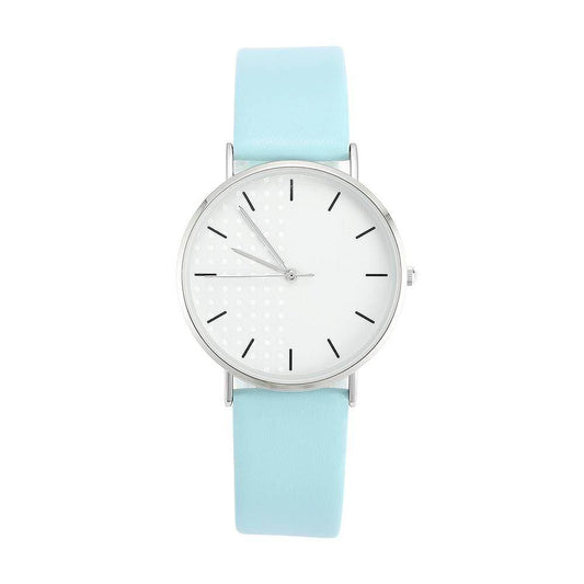 White Dial Watch Fashion Quartz Blue Leather Strap - Women's