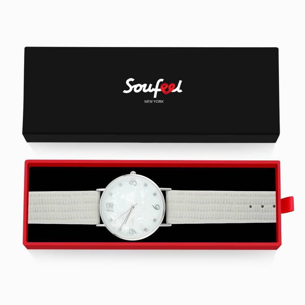 Casual Marble Dial Watch Grey Leather Strap - Men's