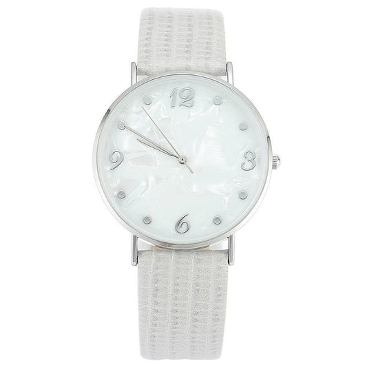 Casual Marble Dial Watch Grey Leather Strap - Men's