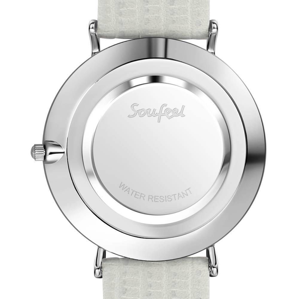 Casual Marble Dial Watch Grey Leather Strap - Women's