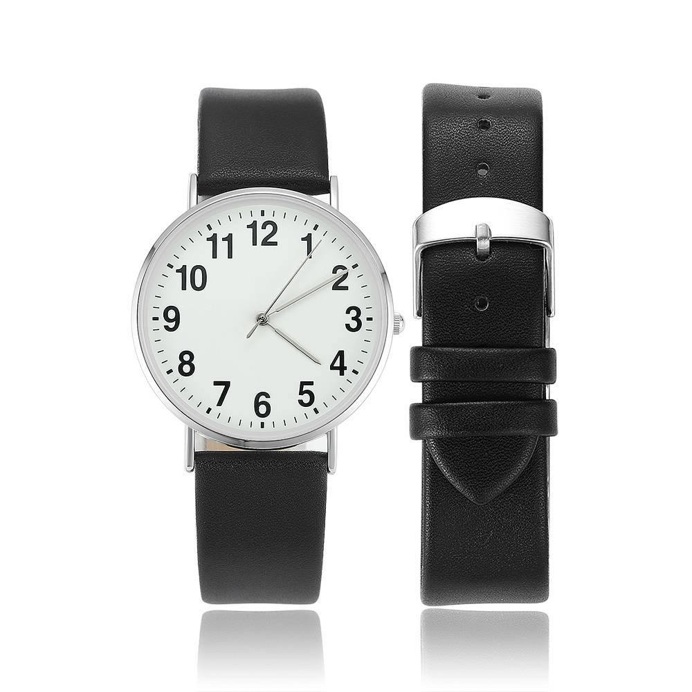 Digital Dial Watch Quartz Black Leather Strap - Men's