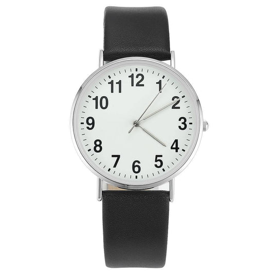 Digital Dial Watch Quartz Black Leather Strap - Men's