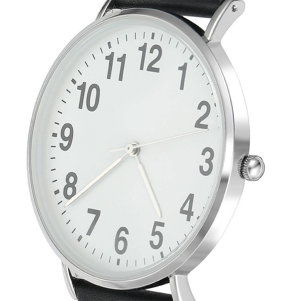 Digital Dial Watch Quartz Black Leather Strap - Men's