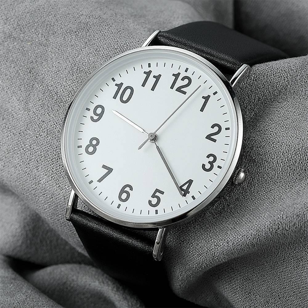 Digital Dial Watch Quartz Black Leather Strap - Men's
