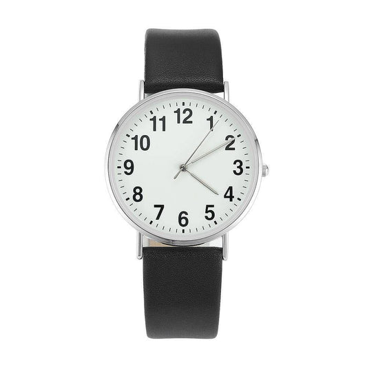 Digital Dial Watch Quartz Black Leather Strap - Women's