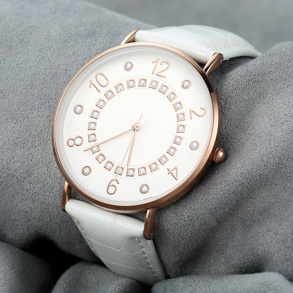 Digital Dial Watch Quartz White Leather Strap - Men's