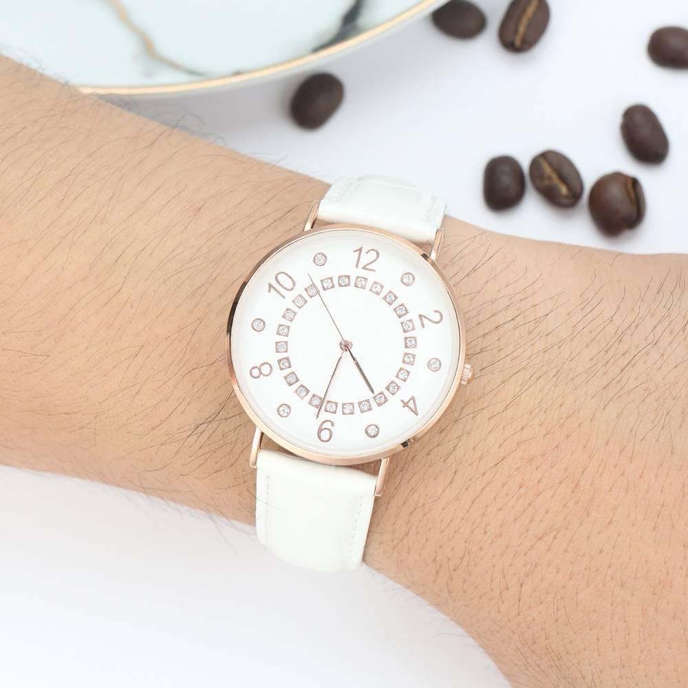 Digital Dial Watch Quartz White Leather Strap - Men's