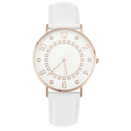 Digital Dial Watch Quartz White Leather Strap - Men's