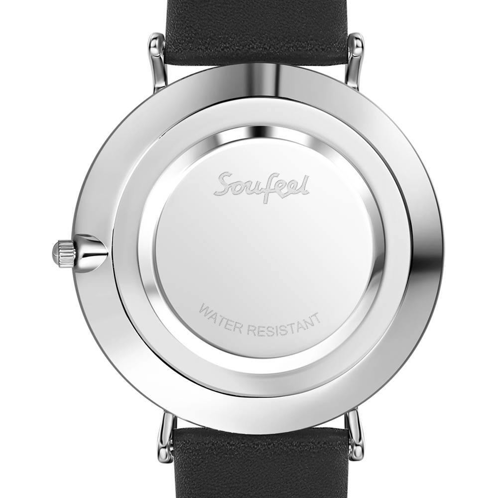 White Dial Watch Fashion Quartz Black Leather Strap Business Watch - Men's