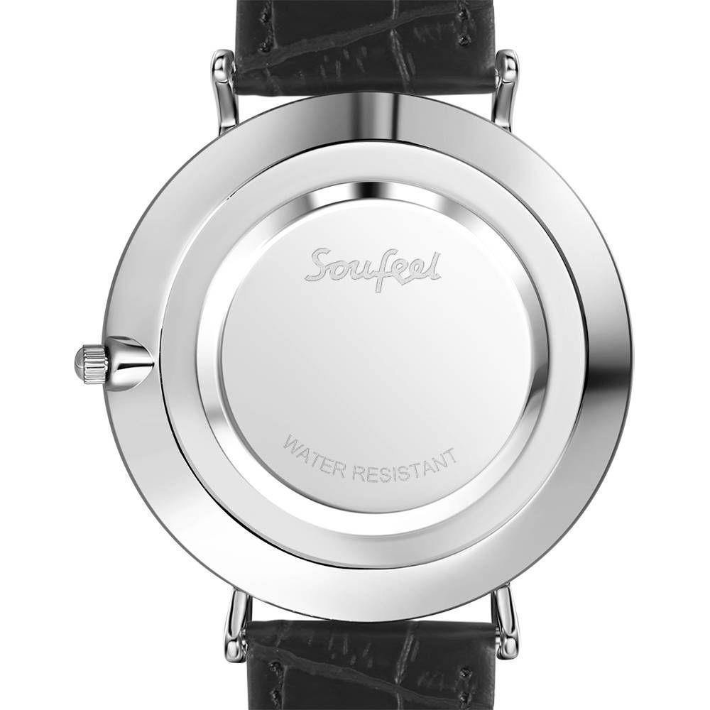 Automatic Watch White Dial Black Leather Strap - Women's