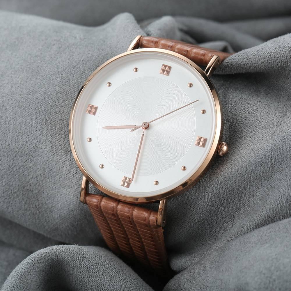 Casual Dial Watch Fashion Quartz Brown Leather Strap - Men's