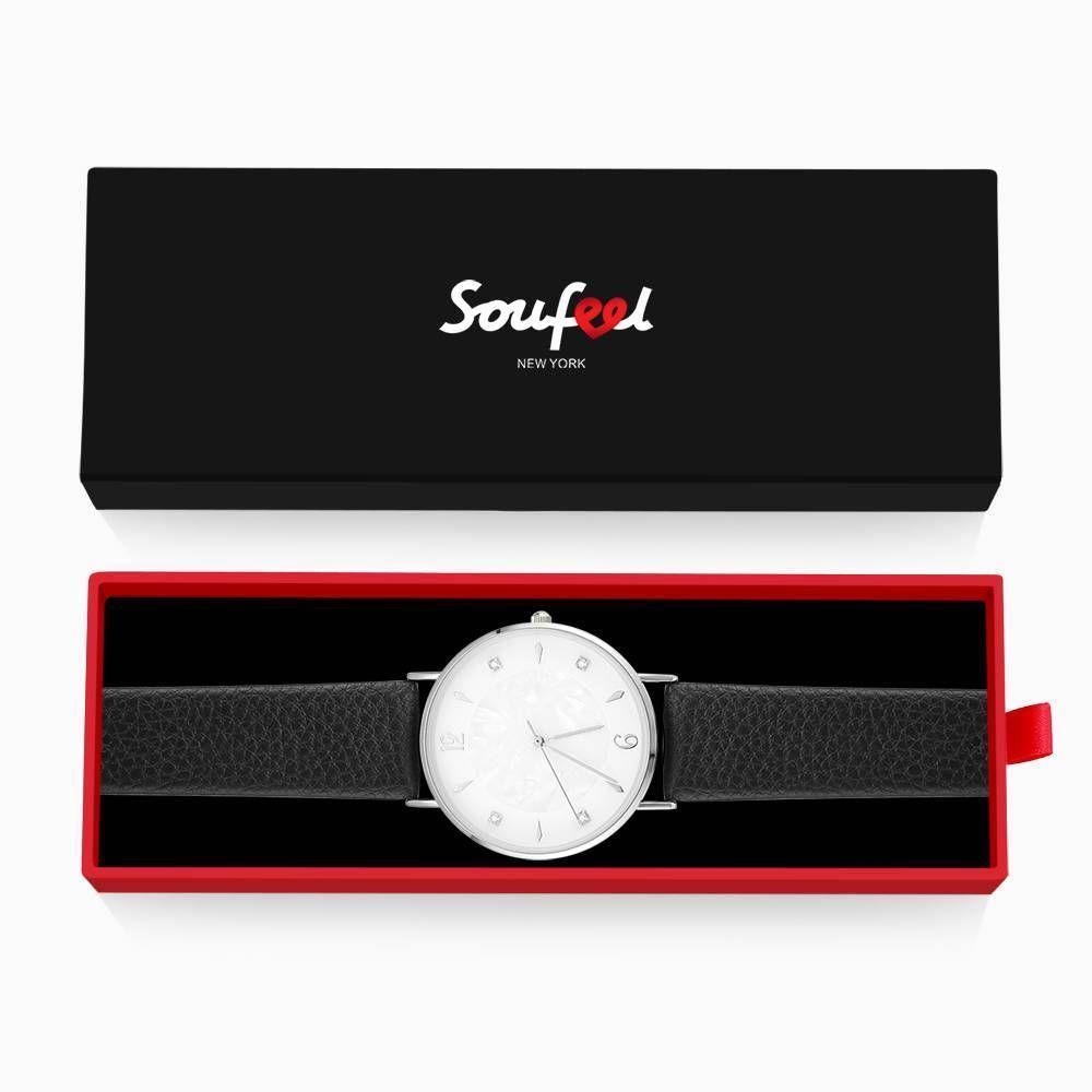 Marble Dial Watch Black Leather Strap - Men's