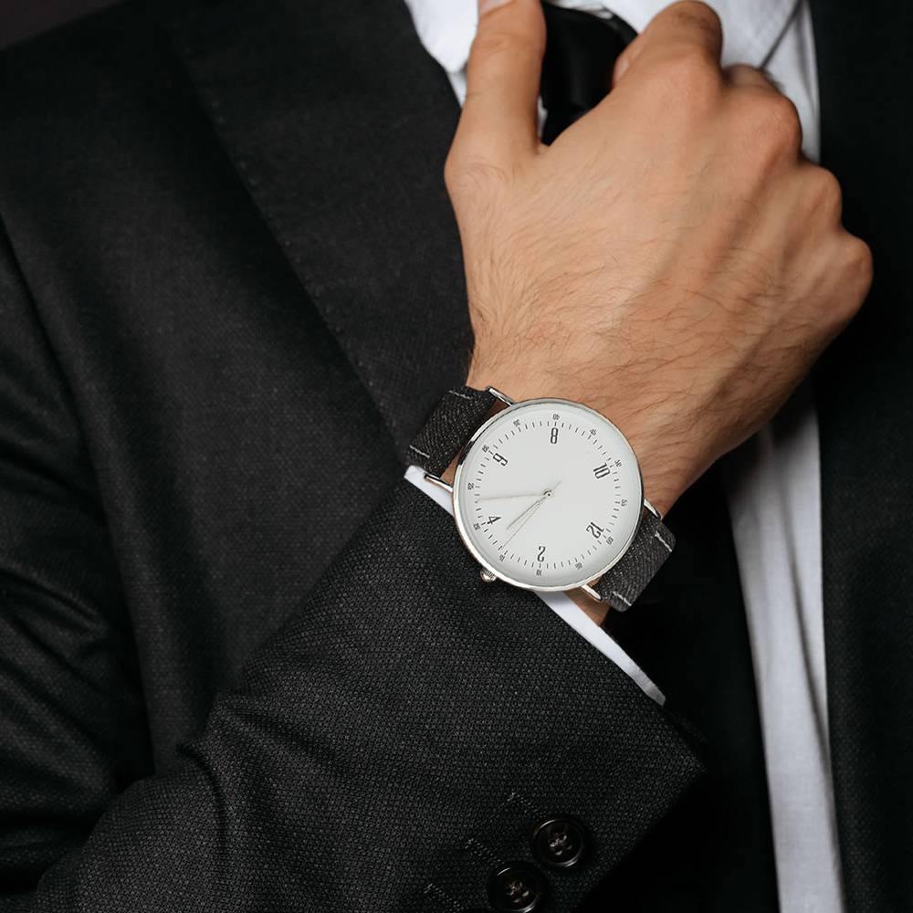 Casual Dial Watch Fashion Quartz Black Leather Strap - Men's