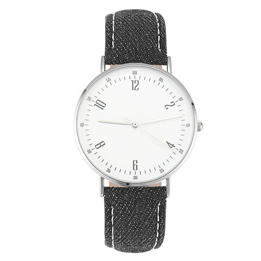 Casual Dial Watch Fashion Quartz Black Leather Strap - Men's