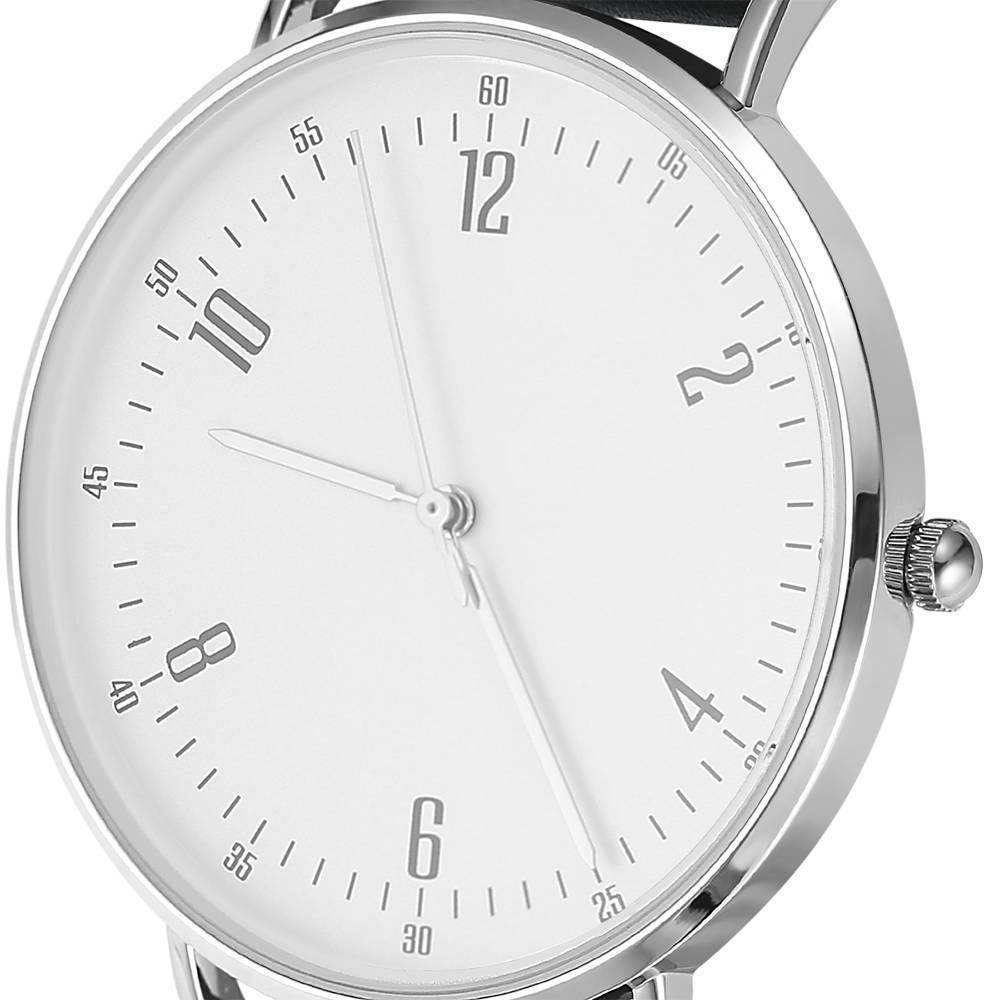 Casual Dial Watch Fashion Quartz Black Leather Strap - Men's